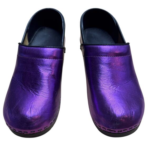 Bjork Women's Professional Mia Metallic Leather Purple Clog Slip On Comfort - 37 - Picture 4 of 8